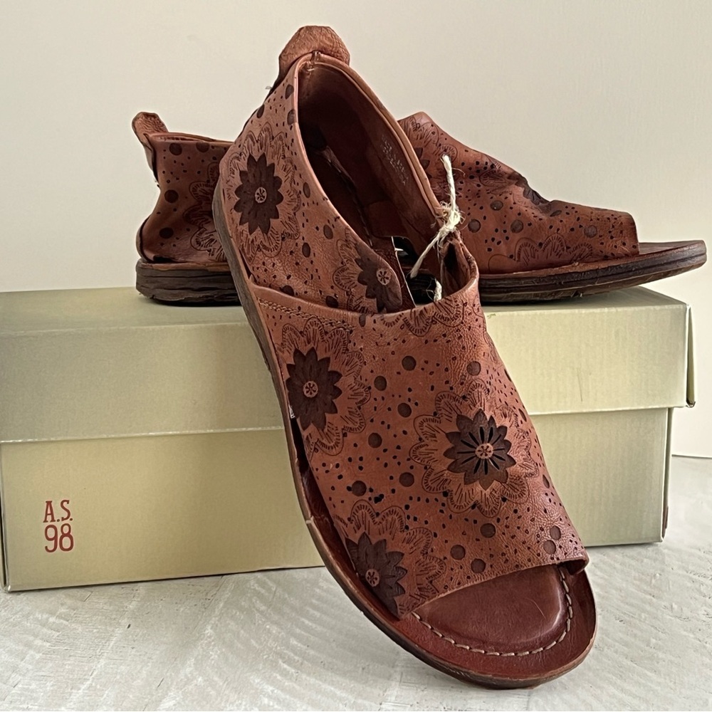 A.S.98 Women's Boho Reiley Floral Whiskey Brown Leather Sandals EU 41 US 10 NWT